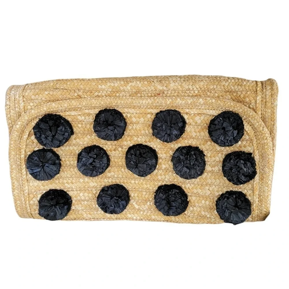 🛑 2 / $40 Sale! ANN Taylor Wicker & Black Pom Large Clutch. NWT